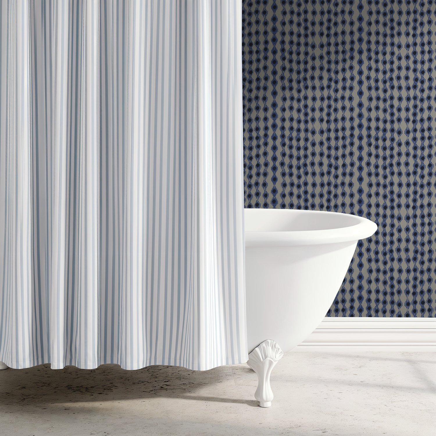 Dancing Ikat in Indigo, Wallpaper