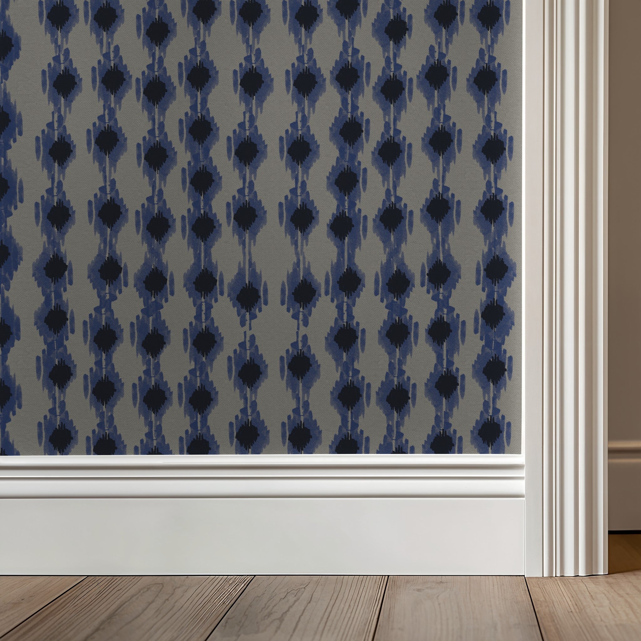 Dancing Ikat in Indigo, Wallpaper