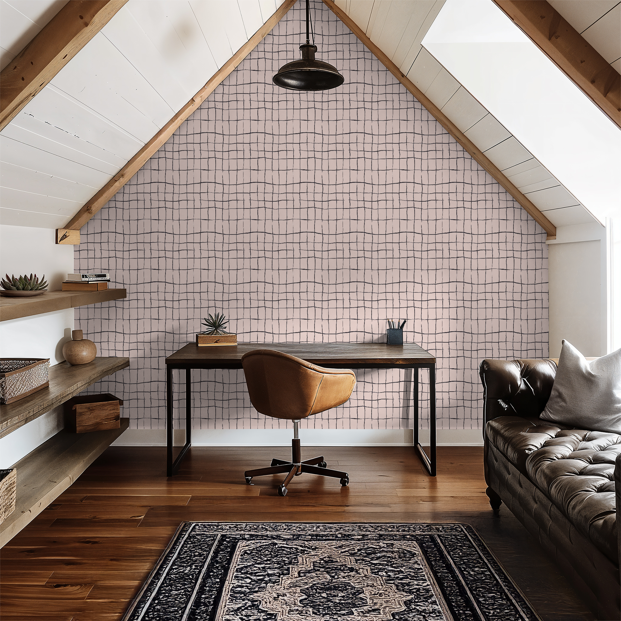 Broken Grid in blush and smoke, Wallpaper
