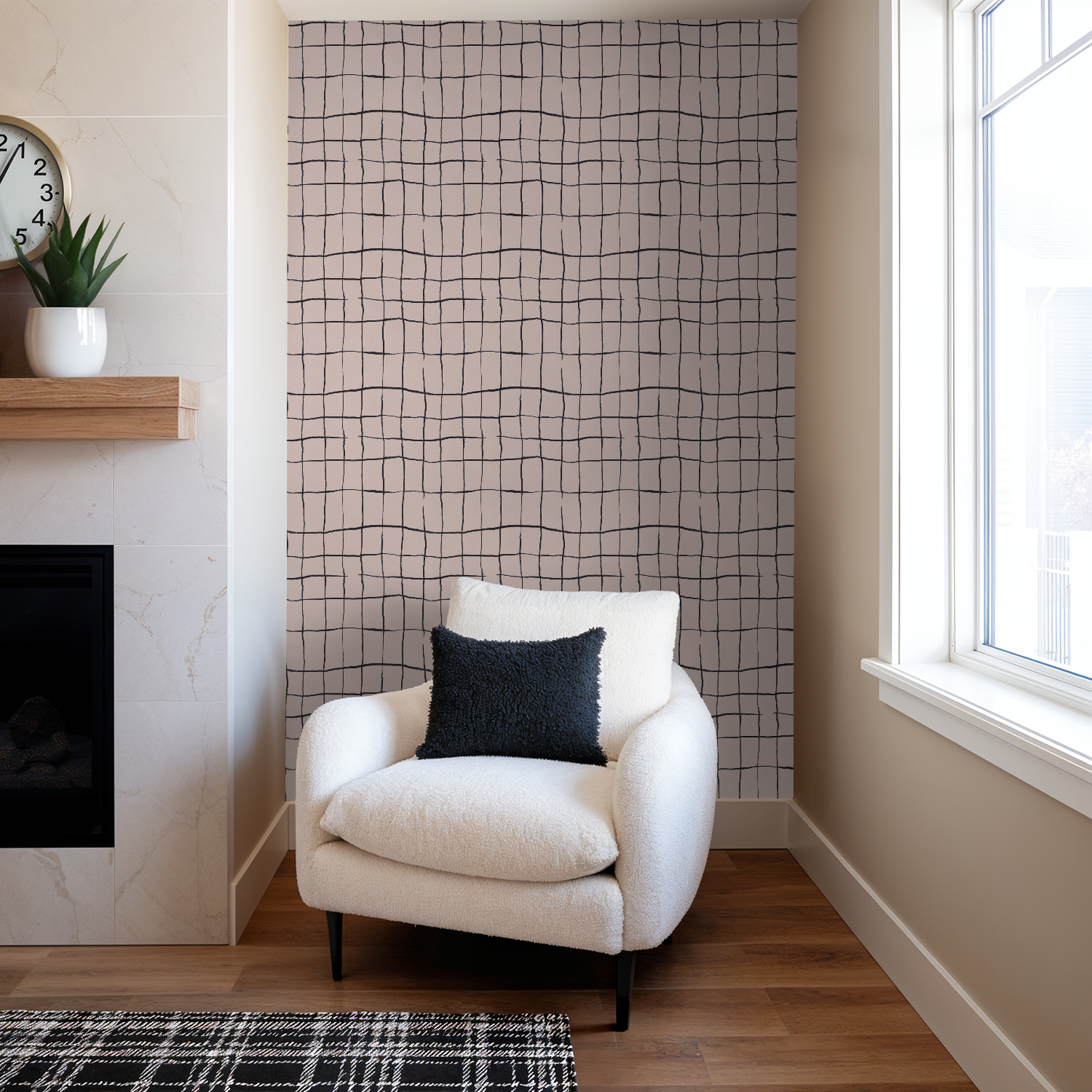Broken Grid in blush and smoke, Wallpaper