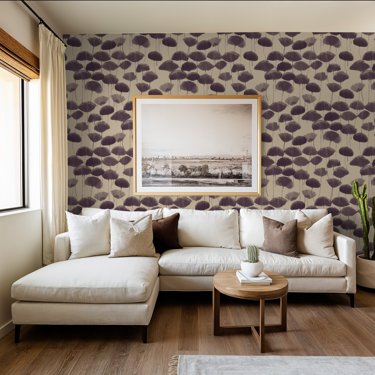 Falling Ginkgo in Plum, Wallpaper