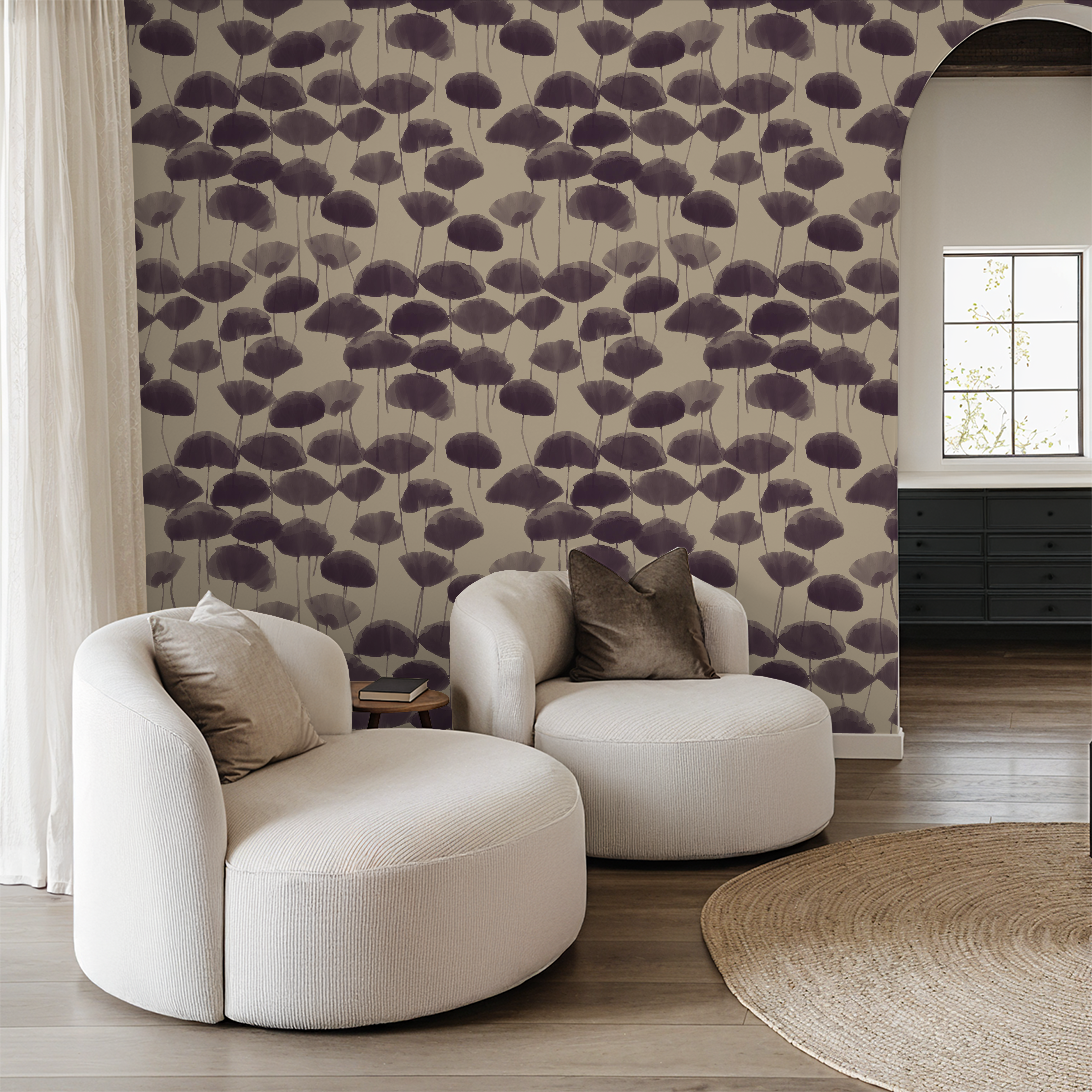Falling Ginkgo in Plum, Wallpaper