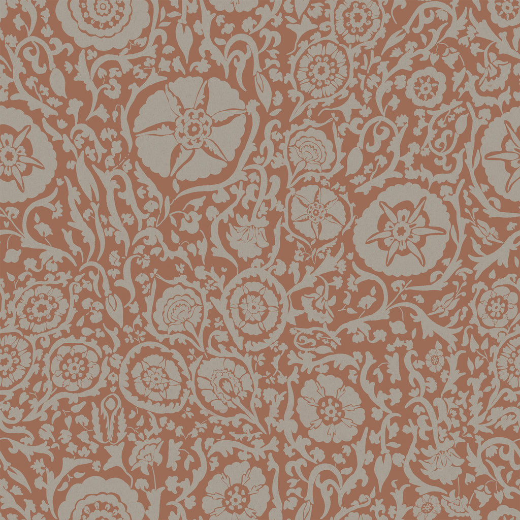 Suzani floral in peach, Wallpaper