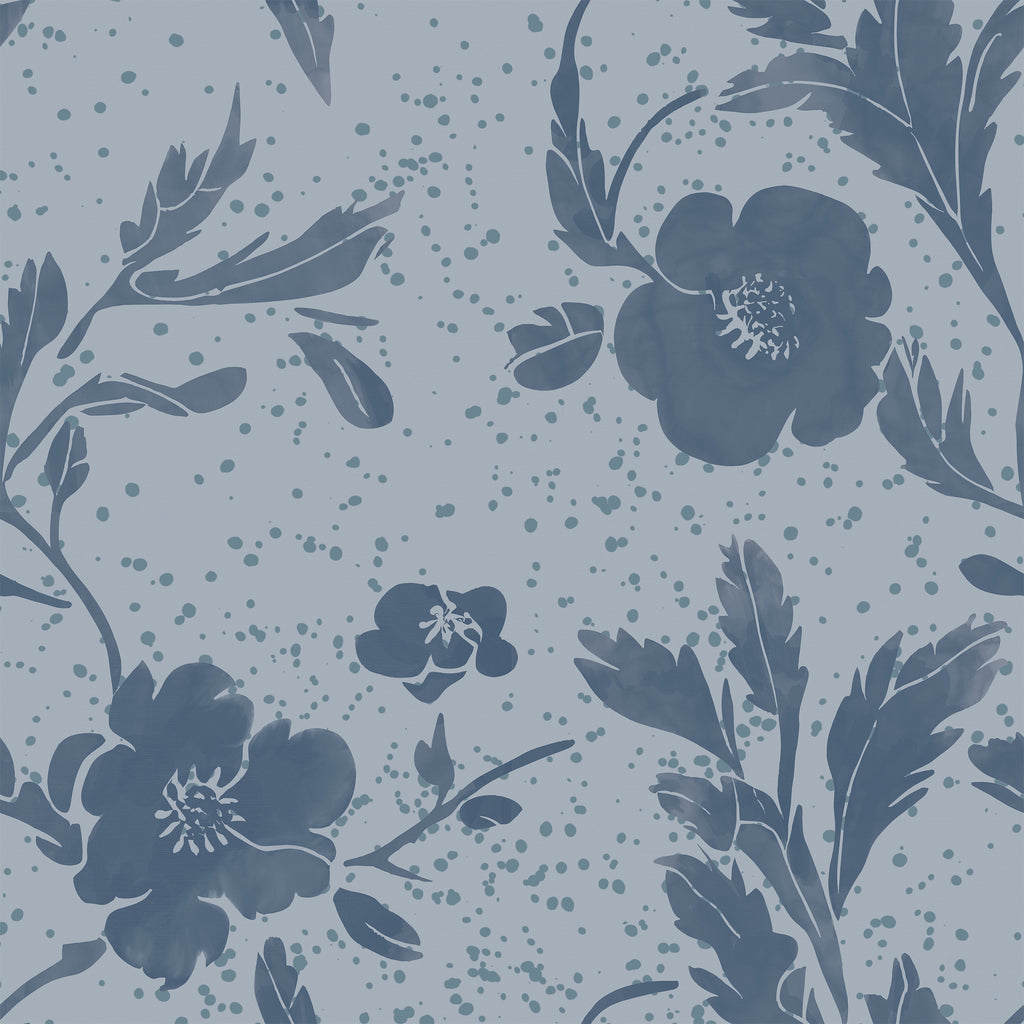 Washed florals in sky, wallpaper