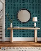 Washed squares in teal, wallpaper