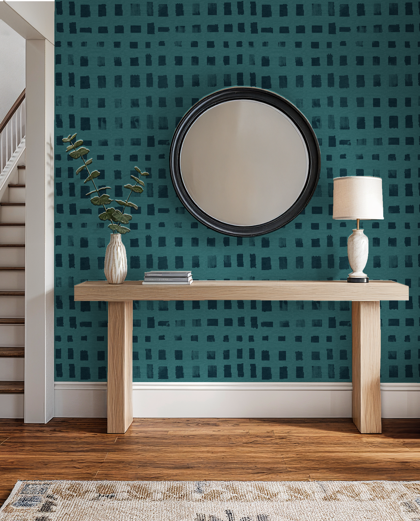 Washed squares in teal, wallpaper
