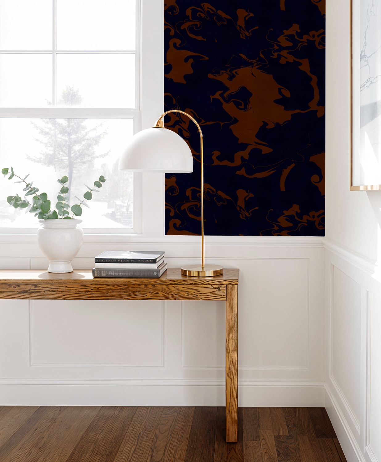 Marled in navy and brown, Wallpaper