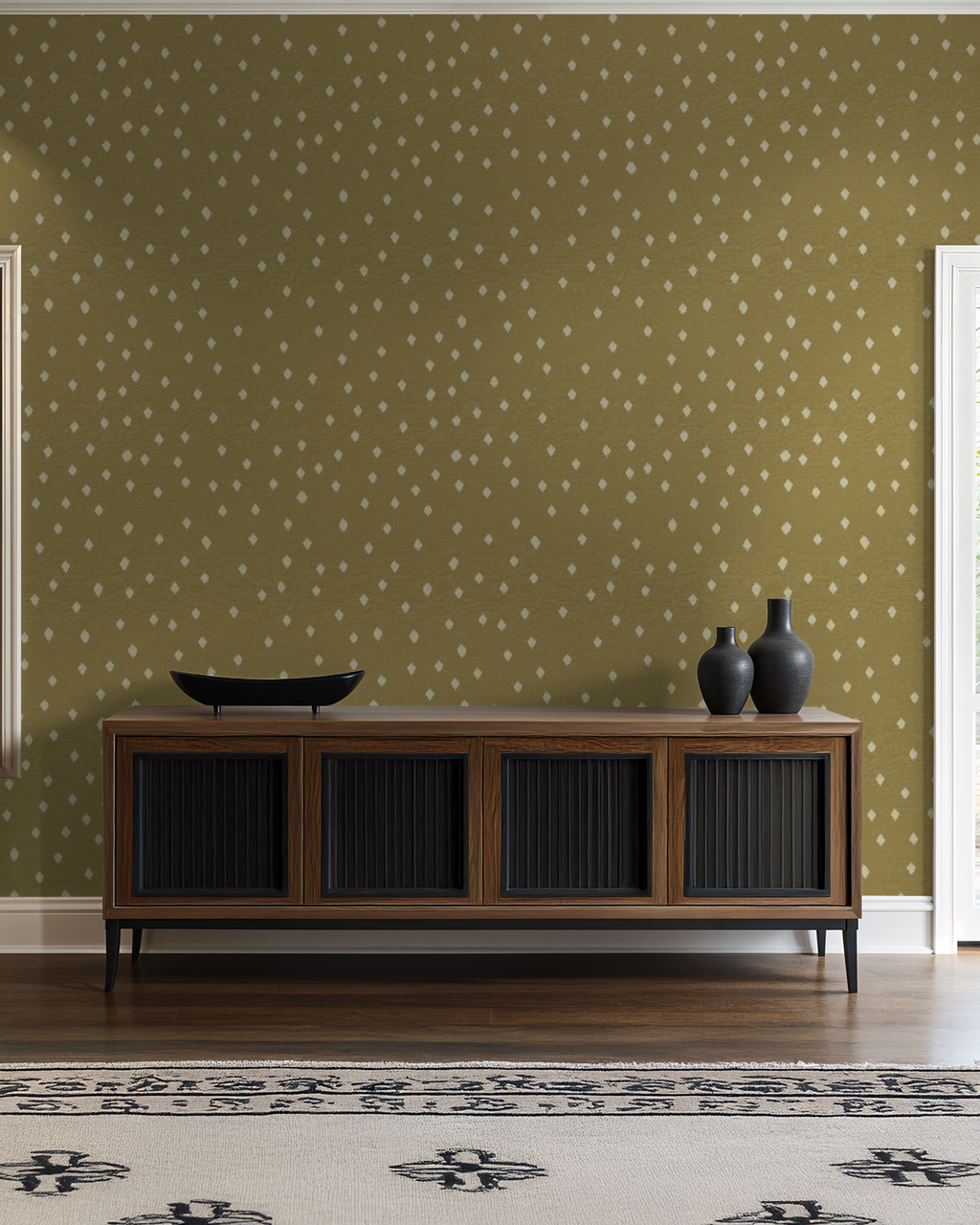 Ditsy Ikat in Marigold, Wallpaper