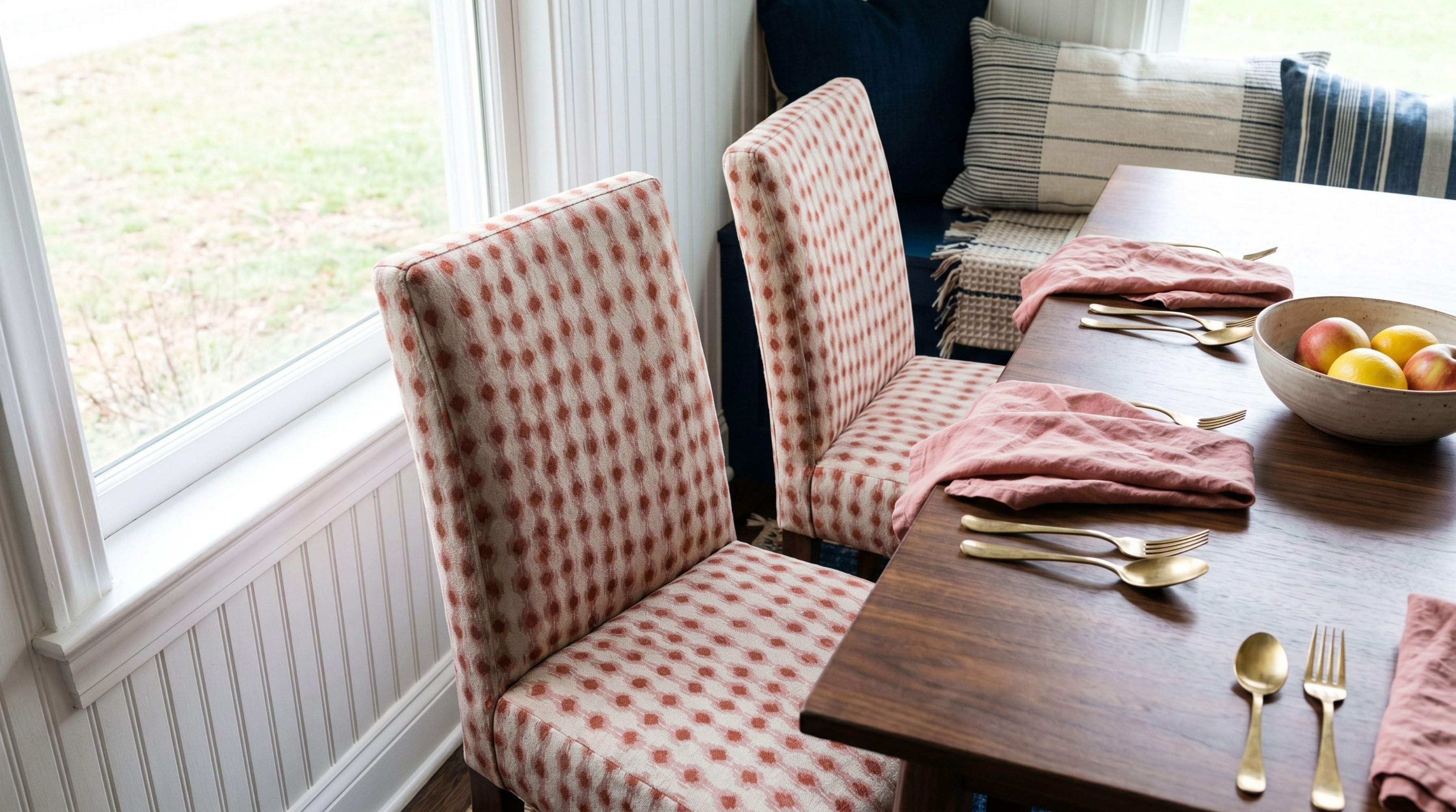 Ikat stripes in coral red, fabric