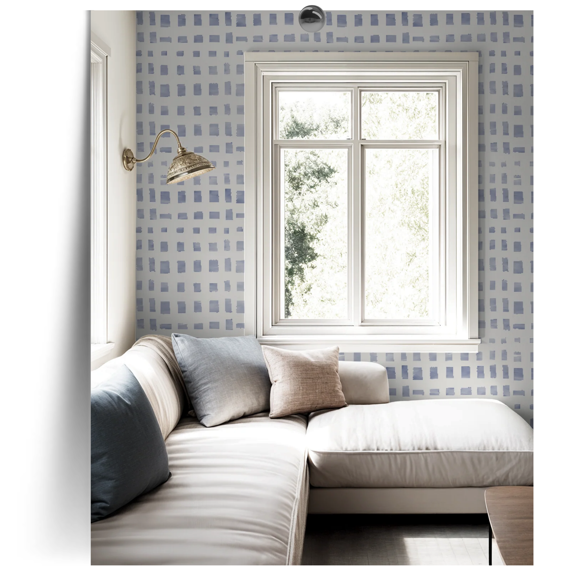 Tidal Grid in Blue, Wallpaper Grasscloth
